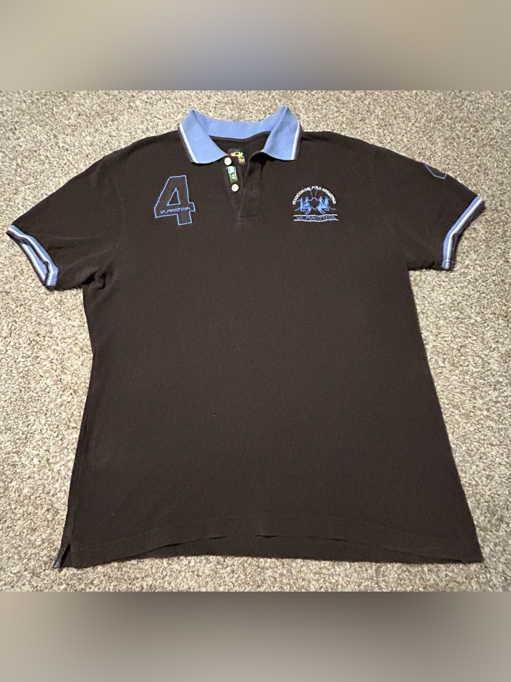La Marina Brown Polo with Light Blue Trim and Embroidered Crest - Size XXL